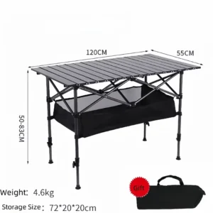 Table de camping pliante hauteur réglable 4 à 6 personnes