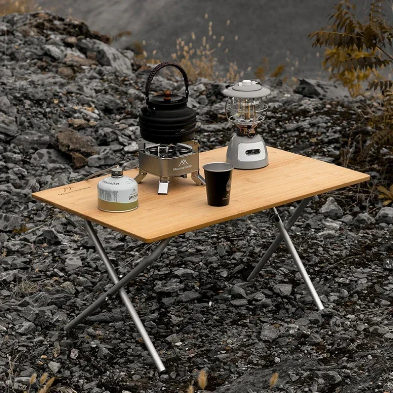 Table de camping pliante en bambou et aluminium